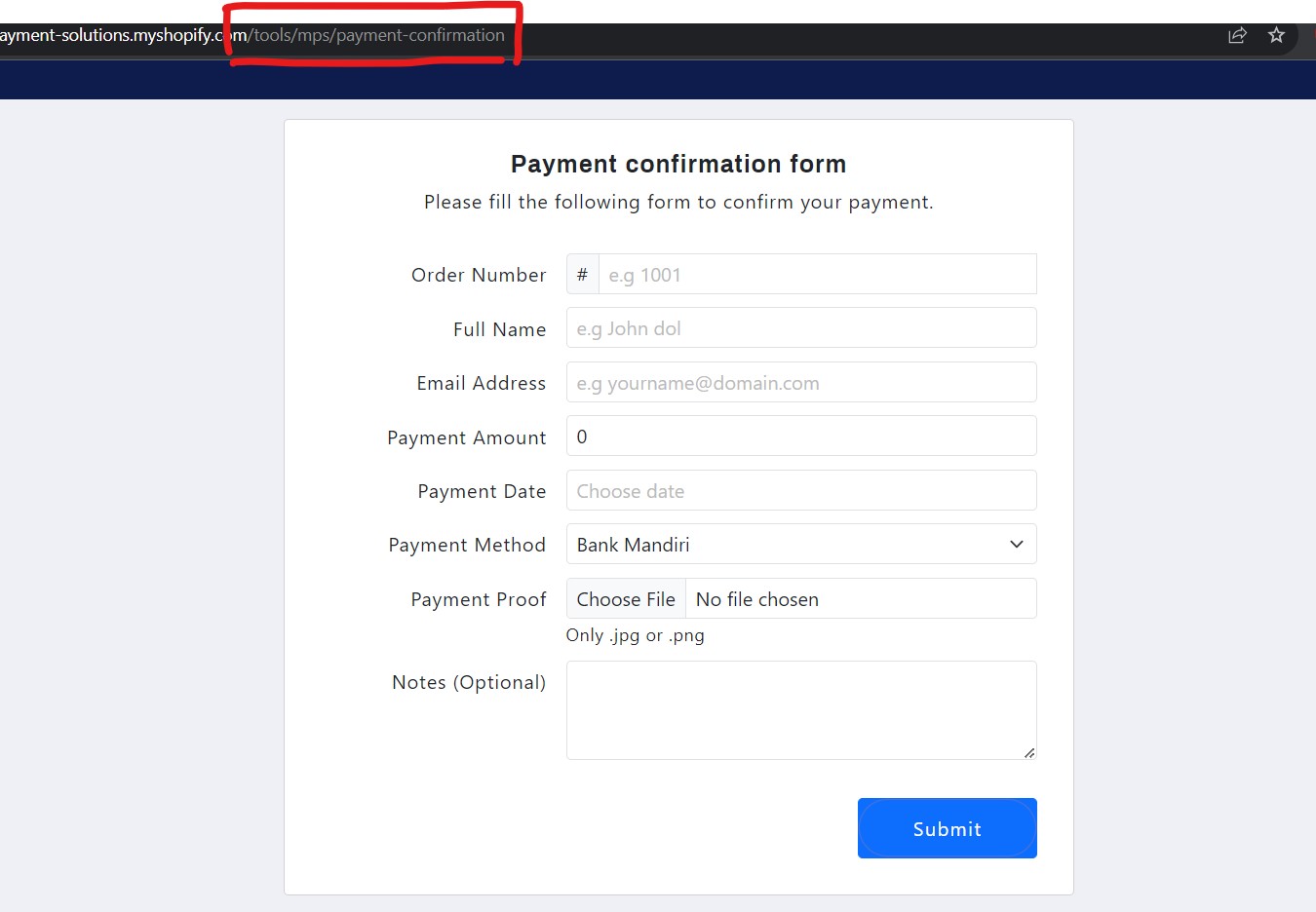payment confirmation shopify
